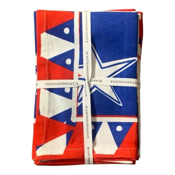 Anthropologie x Nephthys Illustrated Napkins, Set of 4, 18” Cotton Red & Blue - Picture 2 of 3